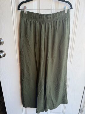 H&M Olive Green Festival Boho Elastic-Waist Wide Leg Pants Size M